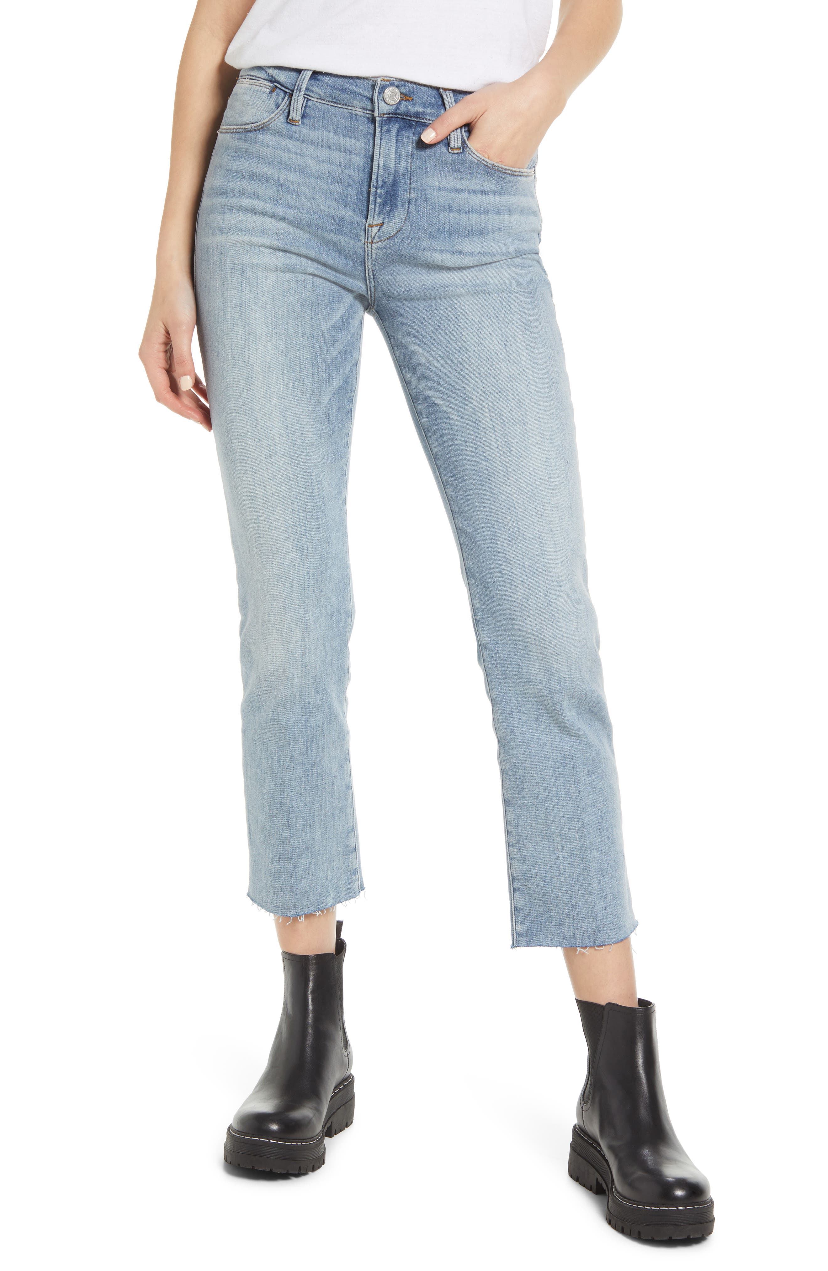 Frame Denim Vintage High Waist Step Crop Faded Button Fly Straight Leg Jean 